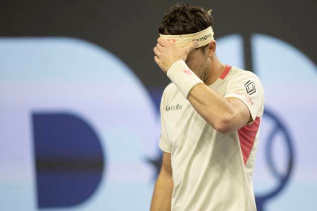 February 9, 2025, Frisco, Texas, USA: CASPER RUUD (NOR) reacts in a singles final match against DENIS SHAPOVALOV (CAN) during day eight of the 2025 ATP, Tennis Herren 500 Dallas Open at the Star in Frisco, TX. DENIS SHAPOVALOV (CAN) defeated CASPER RUUD (NOR), 7:6, 6:3. Frisco USA - ZUMAh193 20250209_zsp_h193_010 Copyright: xDanielxMcGregor-Huyerx