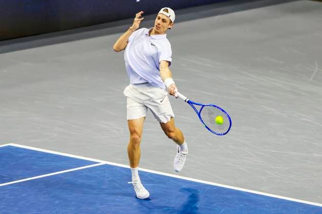 February 9, 2025, Frisco, Texas, USA: DENIS SHAPOVALOV (CAN) in action against Casper Ruud (NOR) during the finals of the ATP, Tennis Herren Dallas Open at Ford Center at The Star. SHAPOVALOV wins 7:6, 6:3. Frisco USA - ZUMAf180 20250209_zsp_f180_010 Copyright: xMarkxFannx