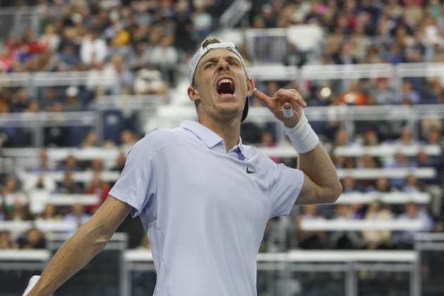 FRISCO, TX - FEBRUARY 09: Denis Shapovalov (CAN) reacts to a point during the final of the Dallas Open on February 9, 2025 at Ford Center at The Star in Frisco, TX. (Photo by George Walker Icon Sportswire) TENNIS: FEB 09 Dallas Open EDITORIAL USE ONLY Icon250209035