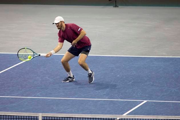February 9, 2025, Frisco, Texas, USA: ROBERT GALLOWAY (USA) returns with a forehand in a doubles final match against EVAN KING (USA) CHRISTIAN HARRISON (USA) during day eight of the 2025 ATP, Tennis Herren 500 Dallas Open at the Star in Frisco, TX. EVAN KING (USA) CHRISTIAN HARRISON (USA) defeated ARIEL BEHAR (URY) ROBERT GALLOWAY (USA), 7:6, 7:6. Frisco USA - ZUMAh193 20250209_zsp_h193_027 Copyright: xDanielxMcGregor-Huyerx