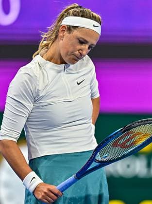 WTA, Tennis Damen QATAR OPEN TENNIS TOURNAMENT FIRST ROUND Victoria Azarenka competes in her 1st round match against Amanda Anisimova of United States during the WTA Qatar TotalEnergies Open 2025 tennis tournament at the Khalifa International Tennis Complex in Doha, Qatar, on February 9, 2025. Copyright: xNOUSHADx