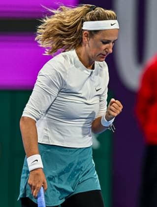 WTA, Tennis Damen QATAR OPEN TENNIS TOURNAMENT FIRST ROUND Victoria Azarenka competes in her 1st round match against Amanda Anisimova of United States during the WTA Qatar TotalEnergies Open 2025 tennis tournament at the Khalifa International Tennis Complex in Doha, Qatar, on February 9, 2025. Copyright: xNOUSHADx