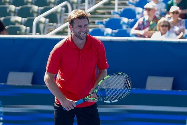 DELRAY BEACH, FL - FEBRUARY 09: Ryan Harrison (USA) in action during the Legends Event match against Steve Johnson (USA) and Xavier Malisse (BEL) at the Delray Beach Open on Sunday February 9, 2025, at the Delray Beach Stadium & Tennis Center in Delray Beach, Florida.(Photo by Chris Arjoon Icon Sportswire) TENNIS: FEB 09 Delray Beach Open EDITORIAL USE ONLY Icon250209001123