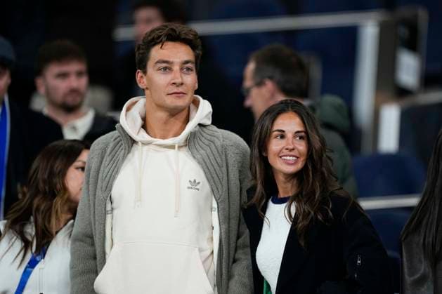 February 8, 2025, Madrid, Madrid, SPAIN: George Russell, Mercedes F1 driver, and his girlfriend Carmen Montero are seen during the Spanish League, LaLiga EA Sports, football match played between Real Madrid and Atletico de Madrid at Santiago Bernabeu stadium on February 8, 2025, in Madrid, Spain. Madrid SPAIN - ZUMA Atl 20250208_zaa_a181_149 Copyright: xOscarxJ.xBarrosox