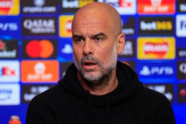 Manchester City 10 02 2025. press conference, PK, Pressekonferenz Pep Guardiola the Manchester City manager during the press conference ahead of Manchester City vs Real Madrid in the Champions League, at the Etihad Stadium, Manchester, England on 10 February 2025. Manchester Etihad Stadium Manchester England Editorial use only , Copyright: xConorxMolloyx PSI-21433-0001