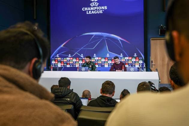 UEFA Champions League press conference, PK, Pressekonferenz Manchester City v Real Madrid Ruben Dias of Manchester City speaks to the press during the UEFA Champions League Press Conference Manchester City v Real Madrid at Etihad Stadium, Manchester, United Kingdom, 10th February 2025 (Photo by Mark Cosgrove News Images) Manchester Etihad Stadium Manchester United, ManU Kingdom Copyright: xMarkxCosgrove NewsxImagesx
