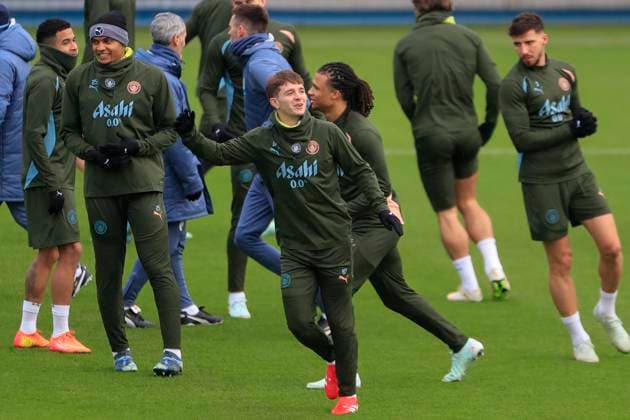 Manchester City 10 02 2025. Training session James McAtee (87) of Manchester City during the training session ahead of Manchester City vs Real Madrid in the Champions League, at the Etihad Stadium, Manchester, England on 10 February 2025. Manchester Etihad Stadium Manchester England Editorial use only , Copyright: xConorxMolloyx PSI-21433-0059