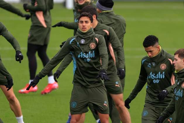 Manchester City 10 02 2025. Training session Vitor Reis (22) of Manchester City during the training session ahead of Manchester City vs Real Madrid in the Champions League, at the Etihad Stadium, Manchester, England on 10 February 2025. Manchester Etihad Stadium Manchester England Editorial use only , Copyright: xConorxMolloyx PSI-21433-0064