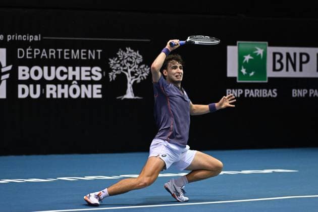 Open 13 Provence - Marseille Clement Chidekh (FRA) during his last qualifying round match at the Open 13 Provence in Marseille, France, on February 10, 2025. Photo by Corinne Dubreuil ABACAPRESS.COM Marseille France  Copyright: xDubreuilxCorinne ABACAx