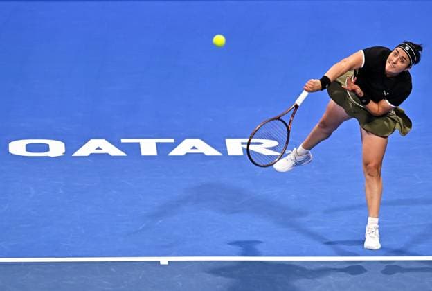 WTA, Tennis Damen QATAR OPEN TENNIS TOURNAMENT ROUND OF 64 Ons Jabeur of Tunisia competes in her round of 64 match against McCartney Kessler of the United States during the WTA Qatar TotalEnergies Open 2025 tennis tournament at the Khalifa International Tennis Complex in Doha, Qatar, on February 10, 2025. Copyright: xNOUSHADx