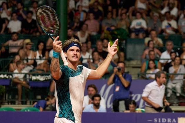 Thiago Seyboth Wild of Brazil celebrate hi win over Facundo Diaz Acosta of Argentina during their first round match at the IEB+ Argentina Open 2025 at Buenos Aires Lawn Tennis Club February 10, 2025 in Buenos Aires, Argentina. (Photo by Camilla Stolen, Imago) Buenos Aires Argentina Copyright: xCamillaxStolenx L1020849