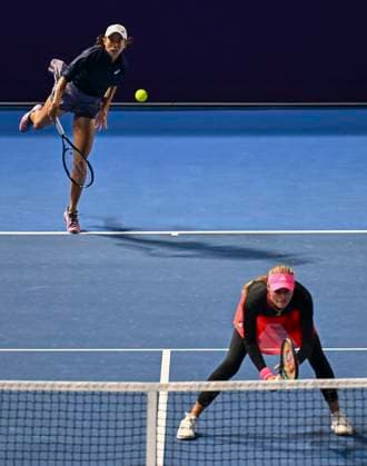 (250211) -- DOHA, Feb. 11, 2025 -- Kristina Mladenovic Zhang Shuai (L) compete during the women s doubles round of 32 match between Kristina Mladenovic (France) zhang Shuai (China) and Alexandra Panova Fanny Stollar of Hungary at the WTA, Tennis Damen Qatar Open tennis tournament in Doha, Qatar, on Feb. 10, 2025. (Photo by Xinhua) (SP)QATAR-DOHA-TENNIS-WTA-QATAR OPEN Nikku 