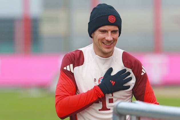 8 Leon Goretzka, Gestik, gestikuliert, Portraet, Portrait, Fussball Abschlusstraining - FC Bayern München vor UEFA Champions League-Spiel vs. Celtic Glasgow 11.02.2025 Trainingsgelände, Säbenerstr. FOTO: Mladen Lackovic LakoPress