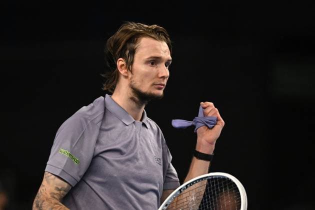 Open 13 Provence - Richard Gasquet v Alexander Biblik Alexander Biblik (KAZ) during his first round match at the Open 13 Provence in Marseille, on February, 11, 2025. Photo by Corinne Dubreuil ABACAPRESS.COM Marseille France  Copyright: xDubreuilxCorinne ABACAx