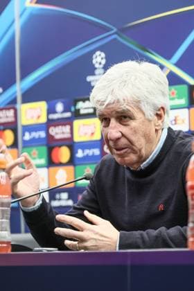 Atalanta s head coach Gian Piero Gasperini pictured during a press conference, PK, Pressekonferenz of Italian club Atalanta Bergamo, on Tuesday 11 February 2025 in Brugge. The team is preparing for tomorrow s game against Belgian soccer team Club Brugge KV, the first leg of the Knockout phase play-offs of the UEFA Conference League competition. BRUNOxFAHY  x112234367x
