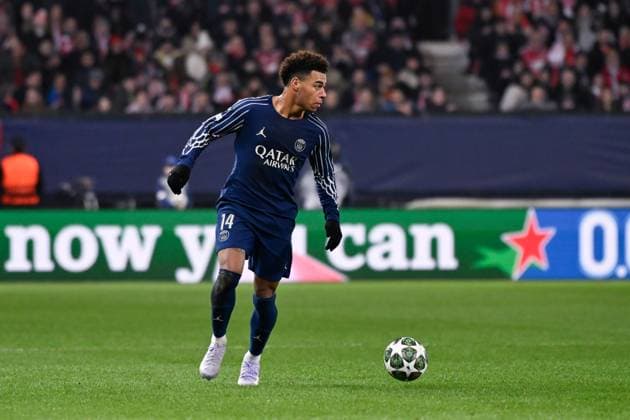 FOOTBALL : Brest vs PSG - Ligue des Champions - 11 02 2025 Desire Doue ( 14 - PSG ) during the UEFA Champions League match between Stade Brestois 29 and Paris Saint Germain at Stade de Roudourou on February 11, 2025 in Guingamp, France. ( Photo by Dante Badano PsnewZ ) - GuingampFrance  Copyright: xDantexBadanox