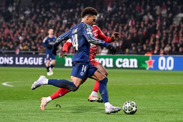 FOOTBALL : Brest vs PSG - Ligue des Champions - 11 02 2025 Desire Doue ( 14 - PSG ) during the UEFA Champions League match between Stade Brestois 29 and Paris Saint Germain at Stade de Roudourou on February 11, 2025 in Guingamp, France. ( Photo by Dante Badano PsnewZ ) - GuingampFrance  Copyright: xDantexBadanox