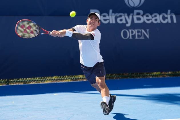 February, 11- Delray Beach, FL: Yoshihito Nishioka(JPN) in action here during the 2025 Delray Beach Open held at the Delray Beach Tennis Center in Delray Beach Florida. Copyright: xAndrewxPatron xBigxShotxPhotox xMediaPunchx