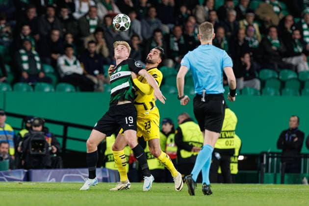 Conrad Harder and Emre Can seen during UEFA Champions League game between teams of Sporting CP and Borussia Dortmund (Maciej Rogowski) Lisbon Estadio Jose Alvalade Portugal Copyright: xMaciejxRogowskix scpbvb2425-4