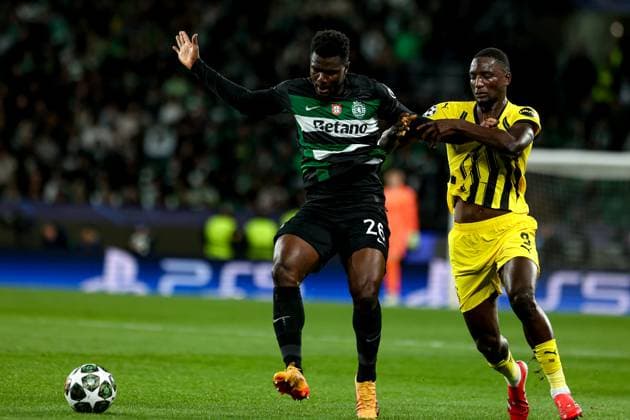 Ousmane Diomande defender of Sporting CP battle for the ball with Serhou Guirassy forward of Borussia Dortmund during the UEFA Champions League 2024 25 League knockout phase play-offs first leg football match between Sporting CP and Borussia Dortmund at the Jose Alvalade stadium in Lisbon on February 11, 2025. UEFA Champions League - Sporting CP vs Borussia Dortmund (Valter Gouveia SPP) Copyright: xValterxGouveia SPPx spp-en-VaGo-VG_L0565