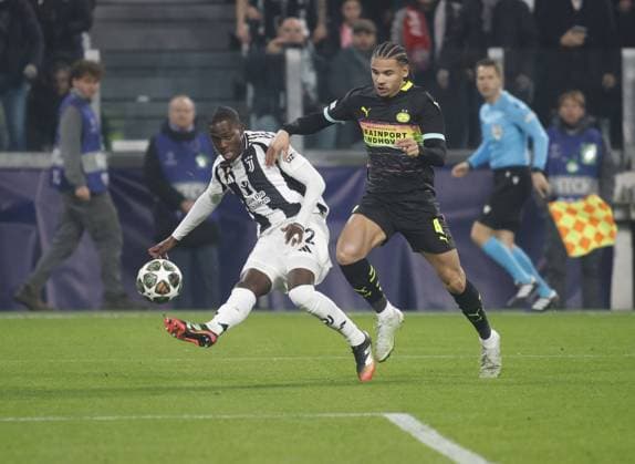 CALCIO - UEFA Champions League - Juventus FC vs PSV Eindhoven Timothy Weah of Juventus FC during the ÂßUefa Champions League first leg play offâ??s, football match between Juventus FC and PSV Eindhoven. On 11 February 2025 at Allianz Stadium, Turin, Italy. Photo Nderim Kaceli. Turin Italy  Copyright: xIPAxSport ABACAx