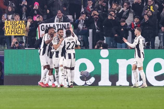 TURIN, ITALY - FEBRUARY 11: Samuel Mbangula of Juventus C) celebrates his goal during the UEFA Champions League 2024 25 League Knockout Play-off first leg match between Juventus and PSV at Juventus Stadium on February 11, 2025 in Turin, Italy. Turin Juventus Stadium Italy Copyright: xJustPictures.ch LuigixRizzox jp-en-EuSpIm-AN0I1003-20250108
