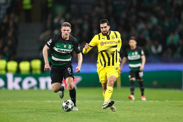 (L-R) Viktor Gyokeres (SportingCP), Emre Can (Dortmund), FEBRUARY 11, 2025 - Football Soccer : UEFA Champions League knockout phase play-offs 1st leg match between Sporting Clube de Portugal - Borussia Dortmund at the Estadio Jose Alvalade in Lisbon, Portugal. Noxthirdxpartyxsales  (281434768)