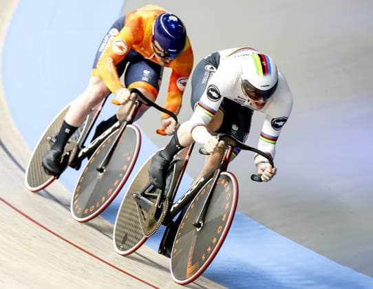 HEUSDEN-ZOLDER - Track cyclists Tijmen van Loon and Harrie Lavreysen in action on the team sprint qualifier during the first day of the European Track cycling, Rad, Radsport, Bahnrad, Bahn championships in Belgium. ANP BAS CZERWINSKI xVIxANPxSportx xxANPxIVx 519788278 originalFilename: 519788278.jpg