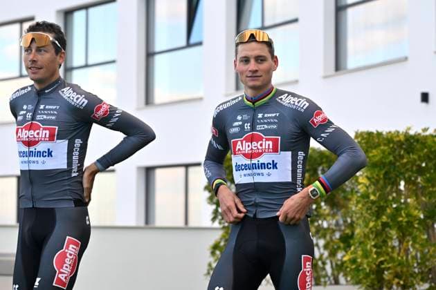 Alpecin-Deceuninck Media Day 2025 DENIA, SPAIN - FEBRUARY 12 : Riesebeek Oscar (NED) of Alpecin-Deceuninck and Van Der Poel Mathieu (NED) of Alpecin-Deceuninck pictured during the media day of cycling team Alpecin-Deceuninck on February 12, 2025 in Denia, Spain, 12 02 2025 Denia Spain  Copyright: xJanxDexMeuleneirx