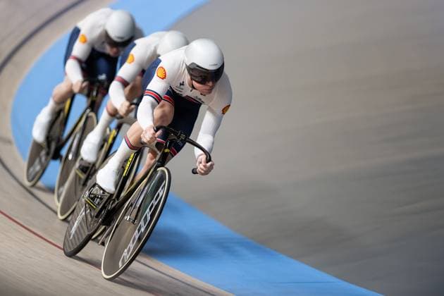 Track cycling, Rad, Radsport, Bahnrad, Bahn UEC EUROPEAN CHAMPIONSHIPS, Men s Team Sprint Qualifying, 12.02.2025 Team Großbritannien: LEDINGHAM-HORN Harry, NORRIS Hayden, RADFORD Charles Harry (alle GBR) Heusden-Zolder Copyright: xMarcelxHilgerx