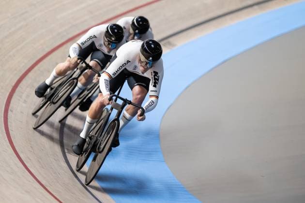 Track cycling, Rad, Radsport, Bahnrad, Bahn UEC EUROPEAN CHAMPIONSHIPS, Men s Team Sprint Qualifying, 12.02.2025 Team Deutschland: DORNBACH Maximilian, SCHROTER Nik, SPIEGEL Luca (alle GER) Heusden-Zolder Copyright: xMarcelxHilgerx