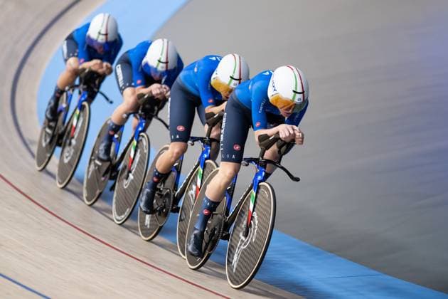 Track cycling, Rad, Radsport, Bahnrad, Bahn UEC EUROPEAN CHAMPIONSHIPS, Women s Team Pursuit Qualifying, 12.02.2025 Team Italien: ALZINI Martina, CONSONNI Chiara, FIDANZA Martina, GUAZZINI Vittoria (alle ITA) Heusden-Zolder Copyright: xMarcelxHilgerx