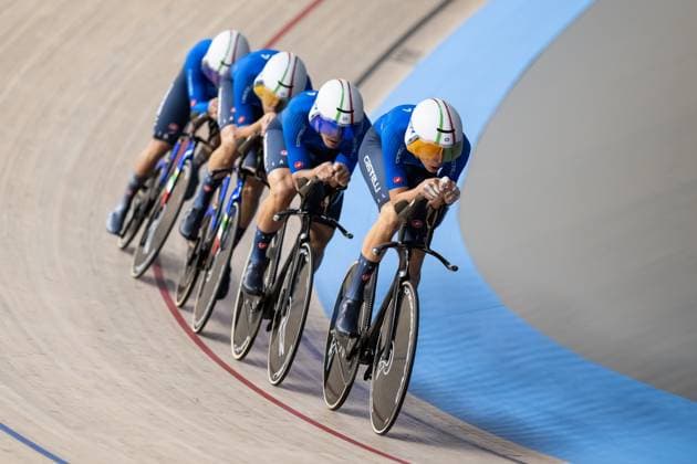 Track cycling, Rad, Radsport, Bahnrad, Bahn UEC EUROPEAN CHAMPIONSHIPS, Men s Team Pursuit Qualifying, 12.02.2025 Team Italien: BOSCARO Davide, FAVERO Renato, GALLI Niccolo, LAMON Francesco (alle ITA) Heusden-Zolder Copyright: xMarcelxHilgerx