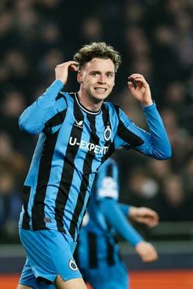 Club s Maxim De Cuyper reacts during a soccer game between Belgian soccer team Club Brugge KV and Italian club Atalanta Bergamo, on Wednesday 12 February 2025 in Brugge, in the first leg of the Knockout phase play-offs of the UEFA Champions League competition. BRUNOxFAHY  x112323552x