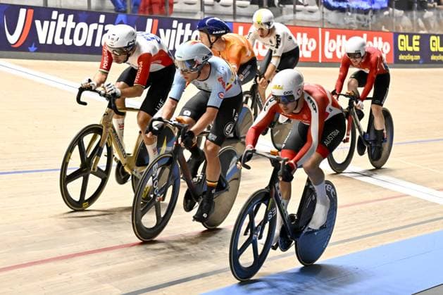 Belgian Jules Hesters pictured in action during the men s Elimination final at the 2025 UEC Track Elite European Championships, in Heusden-Zolder, Belgium, Wednesday 12 February 2025. The European Championships take place from 12 to 16 February. DIRKxWAEM  x112325276x