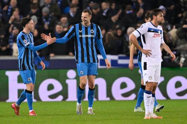 Club Brugge v Atalanta - UEFA Champions League BRUGGE, BELGIUM - FEBRUARY 12 : Nilsson Gustaf forward of Club Brugge celebrating scoring a goal during the UEFA Champions League 2024 25 knockout phase play-off match first round between Club Brugge and Atalanta on February 12, 2025 in Brugge, Belgium, 12 02 2025 Brugge Belgium  Copyright: xDhax