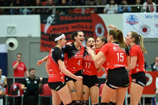 Nathalie Lemmens (Dresdner SC, 4) Dresdner SC vs. VfB Suhl Lotto Thueringen, 1. Volleyball Bundesliga Frauen, Spielzeit 2024 2025, 12.02.2025 Dresdner SC vs. VfB Suhl Lotto Thueringen, 1. Volleyball Bundesliga Frauen, Spielzeit 2024 2025, 12.02.2025 Dresden Copyright: xEibner-Pressefoto xHoepnerx EP_PHR