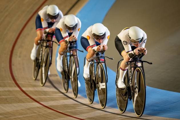 Great Britain: UEC Track cycling, Rad, Radsport, Bahnrad, Bahn European Championships Heusden-Zolder 2025 LEECH Sophie Madelaine - LEWIS Tegan Sophie - LISTER Elizabeth Grace - MORRIS Anna ( GBR ) Great Britain Querformat - quer - horizontal - Landscape - Event Veranstaltung: UEC Track Cycling European Championships 2025 - Category Kategorie: Cycling - Track Cycling European Championships - Location Ort: Europe Belgium - Heusden-Zolder - Discipline: Team Pursuit - Category: Elite Women - Distance: 4000 m - Date Datum: 12.02.2025 Wednesday Day 1 -