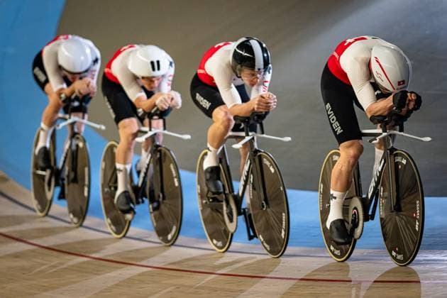 Switzerland: UEC Track cycling, Rad, Radsport, Bahnrad, Bahn European Championships Heusden-Zolder 2025 BOGLI Noah - POOT Mats - TAPPEINER Pascal - VOGEL Alex ( SUI ) Switzerland Querformat - quer - horizontal - Landscape - Event Veranstaltung: UEC Track Cycling European Championships 2025 - Category Kategorie: Cycling - Track Cycling European Championships - Location Ort: Europe Belgium - Heusden-Zolder - Discipline: Team Pursuit - Category: Elite Men - Distance: 4000 m - Date Datum: 12.02.2025 Wednesday Day 1 -