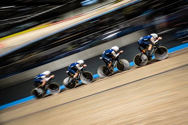 France: UEC Track cycling, Rad, Radsport, Bahnrad, Bahn European Championships Heusden-Zolder 2025 CHARRET Camille - HOUCOU Emmanuel - LARRONDE Ellande - MENANTEAU Lucas ( FRA ) France Querformat - quer - horizontal - Landscape - Event Veranstaltung: UEC Track Cycling European Championships 2025 - Category Kategorie: Cycling - Track Cycling European Championships - Location Ort: Europe Belgium - Heusden-Zolder - Discipline: Team Pursuit - Category: Elite Men - Distance: 4000 m - Date Datum: 12.02.2025 Wednesday Day 1 -