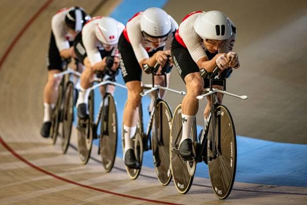 Switzerland: UEC Track cycling, Rad, Radsport, Bahnrad, Bahn European Championships Heusden-Zolder 2025 BOGLI Noah - POOT Mats - TAPPEINER Pascal - VOGEL Alex ( SUI ) Switzerland Querformat - quer - horizontal - Landscape - Event Veranstaltung: UEC Track Cycling European Championships 2025 - Category Kategorie: Cycling - Track Cycling European Championships - Location Ort: Europe Belgium - Heusden-Zolder - Discipline: Team Pursuit - Category: Elite Men - Distance: 4000 m - Date Datum: 12.02.2025 Wednesday Day 1 -