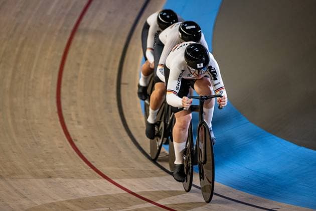 Germany: UEC Track cycling, Rad, Radsport, Bahnrad, Bahn European Championships Heusden-Zolder 2025 GRABOSCH Pauline Sophie - FRIEDRICH Lea Sophie - SCHNEIDER Clara ( GER ) Germany Querformat - quer - horizontal - Landscape - Event Veranstaltung: UEC Track Cycling European Championships 2025 - Category Kategorie: Cycling - Track Cycling European Championships - Location Ort: Europe Belgium - Heusden-Zolder - Discipline: Team Sprint - Category: Elite Women - Distance: ... m - Date Datum: 12.02.2025 Wednesday Day 1 -