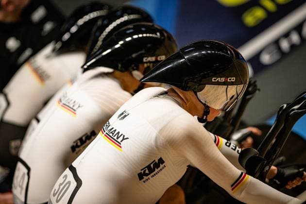 Germany: UEC Track cycling, Rad, Radsport, Bahnrad, Bahn European Championships Heusden-Zolder 2025 BRAUßE Franziska - KLEIN Lisa - KRÖGER Mieke - SÜßEMILCH Laura ( GER ) Germany Querformat - quer - horizontal - Landscape - Event Veranstaltung: UEC Track Cycling European Championships 2025 - Category Kategorie: Cycling - Track Cycling European Championships - Location Ort: Europe Belgium - Heusden-Zolder - Discipline: Team Pursuit - Category: Elite Women - Distance: 4000 m - Date Datum: 12.02.2025 Wednesday Day 1 -