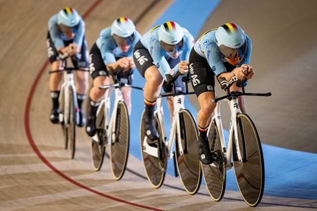 Belgium: UEC Track cycling, Rad, Radsport, Bahnrad, Bahn European Championships Heusden-Zolder 2025 DE CLERCQ Katrijn - HESTERS Helene - JOORIS Febe - VANHOVE Marith ( BEL ) Belgium Querformat - quer - horizontal - Landscape - Event Veranstaltung: UEC Track Cycling European Championships 2025 - Category Kategorie: Cycling - Track Cycling European Championships - Location Ort: Europe Belgium - Heusden-Zolder - Discipline: Team Pursuit - Category: Elite Women - Distance: 4000 m - Date Datum: 12.02.2025 Wednesday Day 1 -
