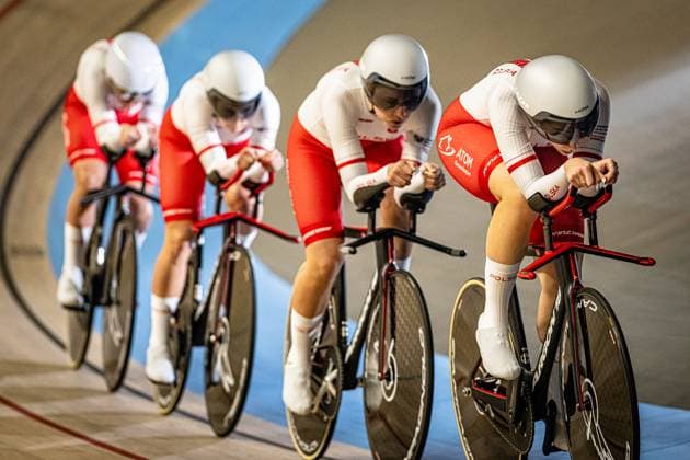 Poland: UEC Track cycling, Rad, Radsport, Bahnrad, Bahn European Championships Heusden-Zolder 2025 KUMIEGA Karolina - RABAZYNSKA Eliza - SZCZESNA Martyna - WANKIEWICZ Olga ( POL ) Poland Querformat - quer - horizontal - Landscape - Event Veranstaltung: UEC Track Cycling European Championships 2025 - Category Kategorie: Cycling - Track Cycling European Championships - Location Ort: Europe Belgium - Heusden-Zolder - Discipline: Team Pursuit - Category: Elite Women - Distance: 4000 m - Date Datum: 12.02.2025 Wednesday Day 1 -