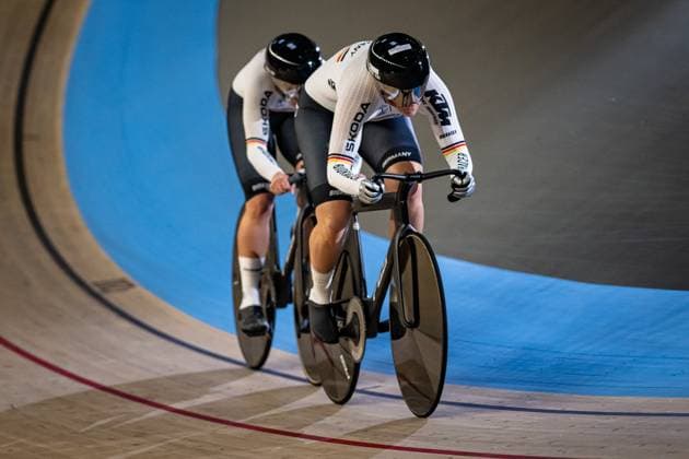 Germany: UEC Track cycling, Rad, Radsport, Bahnrad, Bahn European Championships Heusden-Zolder 2025 FRIEDRICH Lea Sophie - SCHNEIDER Clara ( GER ) Germany Querformat - quer - horizontal - Landscape - Event Veranstaltung: UEC Track Cycling European Championships 2025 - Category Kategorie: Cycling - Track Cycling European Championships - Location Ort: Europe Belgium - Heusden-Zolder - Discipline: Team Sprint - Category: Elite Women - Distance: ... m - Date Datum: 12.02.2025 Wednesday Day 1 -