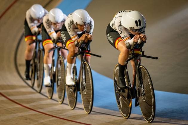 Spain: UEC Track cycling, Rad, Radsport, Bahnrad, Bahn European Championships Heusden-Zolder 2025 ALBERT BOSCH Ainara - ESCALERA Maria Isabella Maria - FERRERES NAVARRO Isabel - RODRIGUEZ CORDERO Laura ( ESP ) Spain Querformat - quer - horizontal - Landscape - Event Veranstaltung: UEC Track Cycling European Championships 2025 - Category Kategorie: Cycling - Track Cycling European Championships - Location Ort: Europe Belgium - Heusden-Zolder - Discipline: Team Pursuit - Category: Elite Women - Distance: 4000 m - Date Datum: 12.02.2025 Wednesday Day 1 -