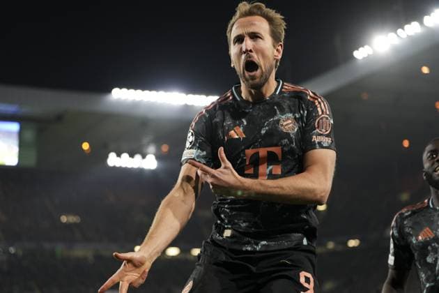 Bilder des Jahres 2025, Sport 02 Februar Sport Themen der Woche KW07 Sport Bilder des Tages Harry Kane of Bayern Munich celebrates after scoring to give Bayern Munich a 0-2 lead Celtic v Bayern Munich, UEFA Champions League, Knockout Round Play-offs, First Leg, Football, Celtic Park, Glasgow, UK - 12 Feb 2025 EDITORIAL USE ONLY No use with unauthorised audio, video, data, fixture lists, club league logos or live services. Online in-match use limited to 120 images, no video emulation. No use in betting, games or single club league player publications.  Copyright: xStuartxWallace Shutterstockx 15136907cj