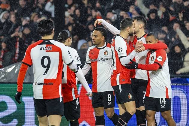ROTTERDAM, 12-2-2025, Stadium de Kuip, Champions League, 2024 2025, Feyenoord - AC Milan, Feyenoord player Igor Paixao scores the 1-0 Feyenoord - AC Milan  x27831520x Copyright:
