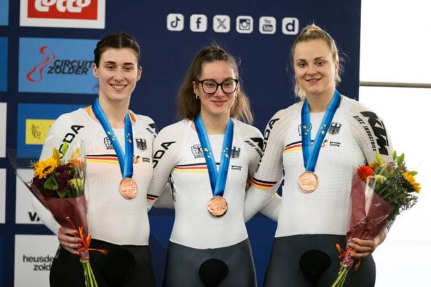 Track cycling, Rad, Radsport, Bahnrad, Bahn UEC EUROPEAN CHAMPIONSHIPS, Women s Team Sprint, 12.02.2025 Platz 3 für Team Deutschland: FRIEDRICH Lea Sophie, GRABOSCH Pauline Sophie SCHNEIDER Clara (alle GER) Heusden-Zolder Copyright: xMarcelxHilgerx